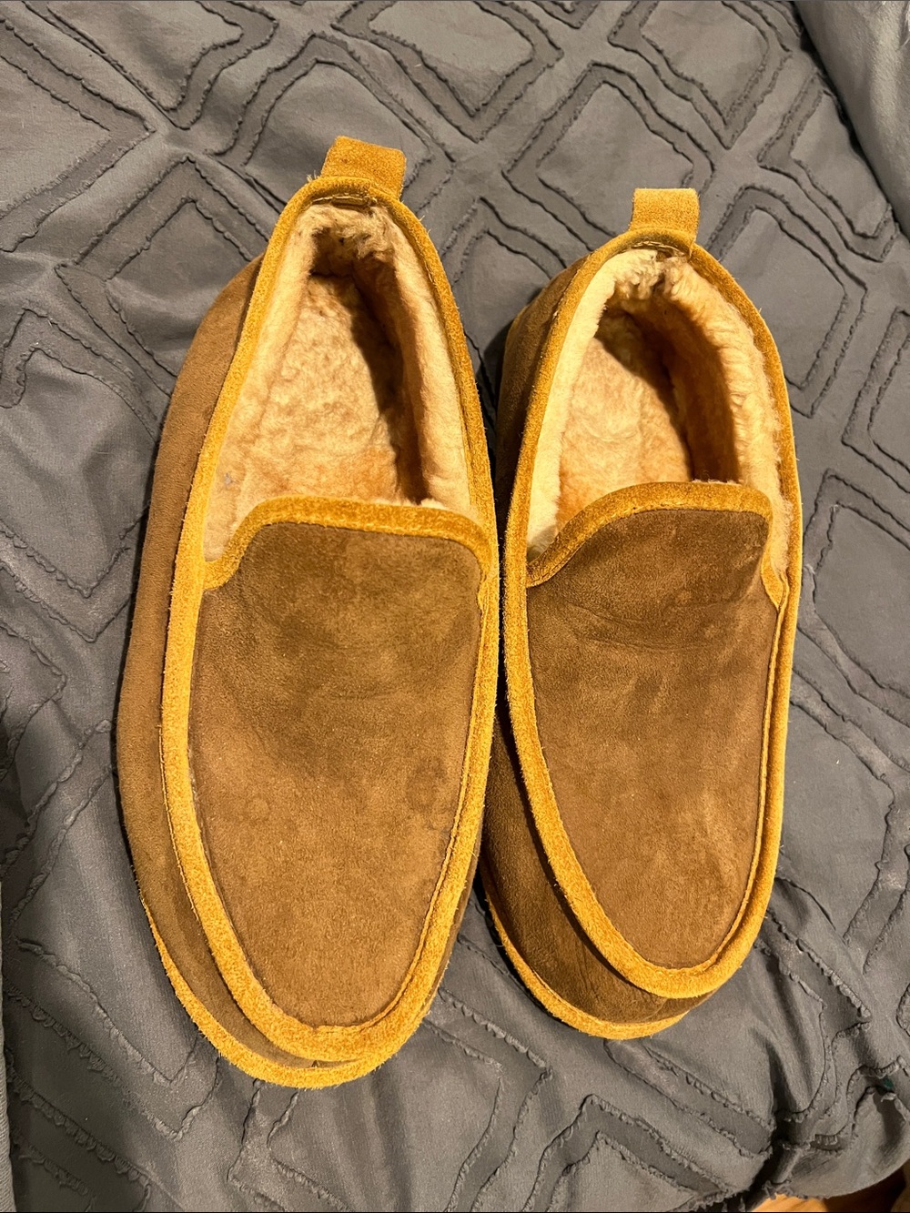 L.L. Bean Men's Tan Suede Fleece-Lined Slip-Ons